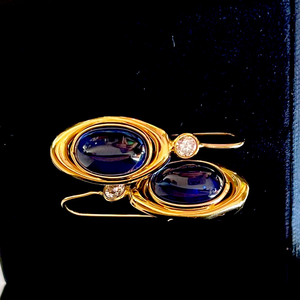 Yulia ONLY 14K Italian Yellow Gold Pomelatto style earrings with blue sapphires - Picture 13 of 13